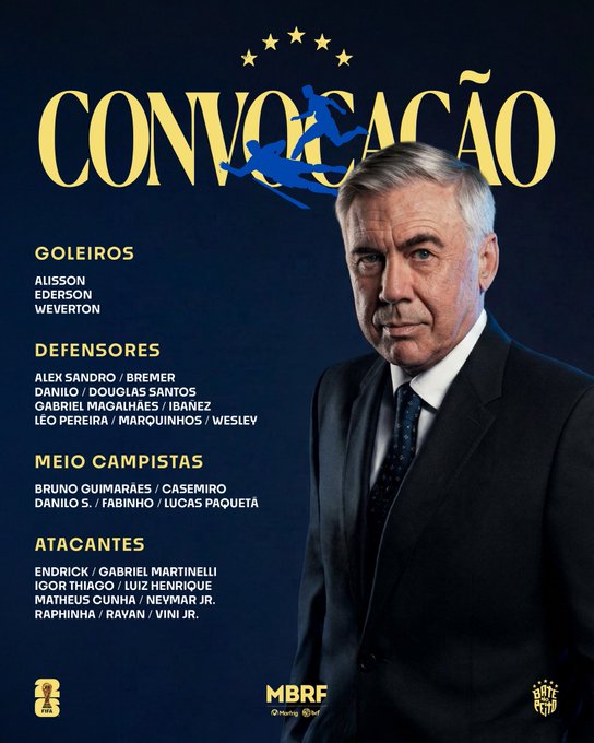 Ancelotti convoca sele&ccedil;&atilde;o para a Copa 2026 e pde confian&ccedil;a dos brasileiros