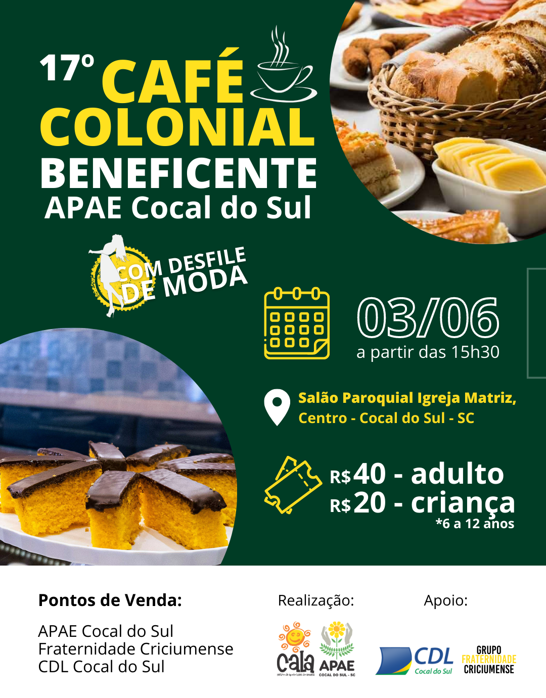 APAE Cocal do Sul realiza 17&ordm; Caf&eacute; Colonial Beneficente em junho 