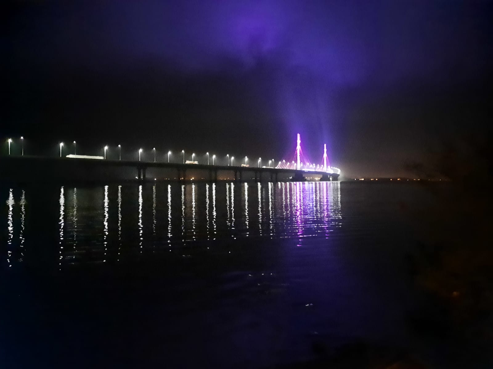 Ilumina&ccedil;&atilde;o da Ponte Anita Garibaldi refor&ccedil;a apoio contra viol&ecirc;ncia &agrave; mulher