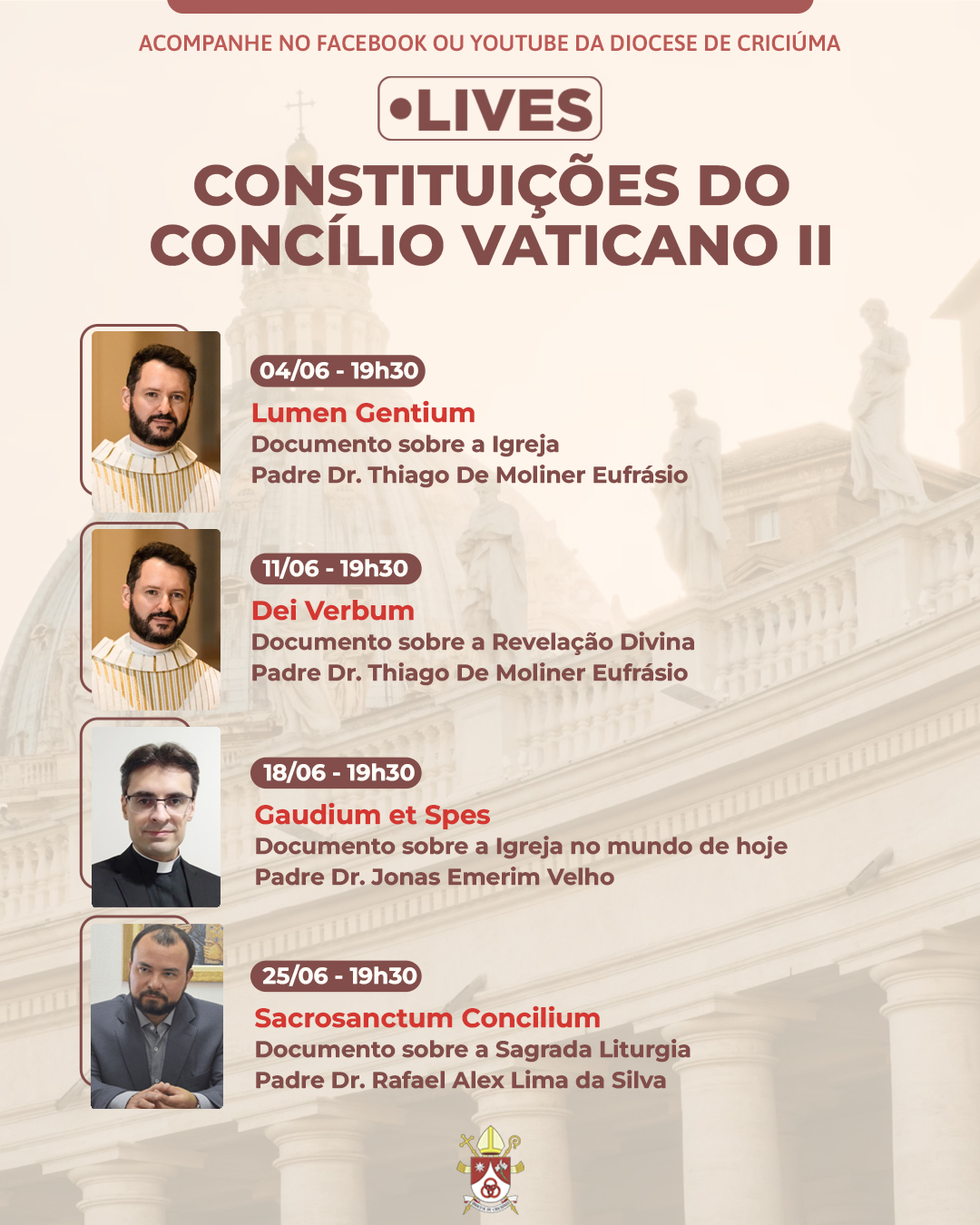 Diocese S&atilde;o Jos&eacute; far&aacute; s&eacute;rie de lives sobre as Constitui&ccedil;&otilde;es do Conc&iacute;lio Vaticano II