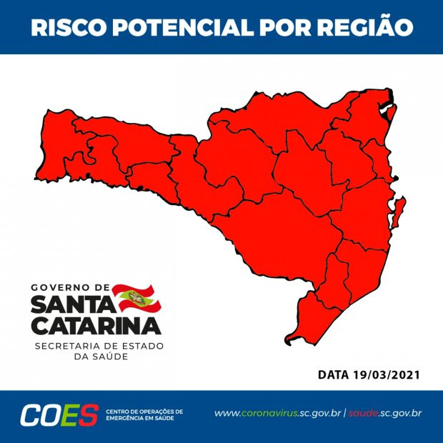 Estado tem todas as regi&otilde;es no n&iacute;vel grav&iacute;ssimo de acordo a Matriz de Risco