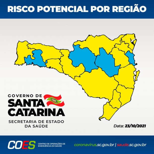 Coronav&iacute;rus em SC: Matriz de Risco aponta 13 regi&otilde;es no n&iacute;vel alto e quatro no moderado
