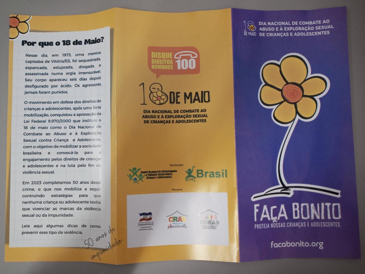 Sider&oacute;polis realiza a&ccedil;&otilde;es em alus&atilde;o ao Dia Nacional de Combate ao Abuso Infantil
