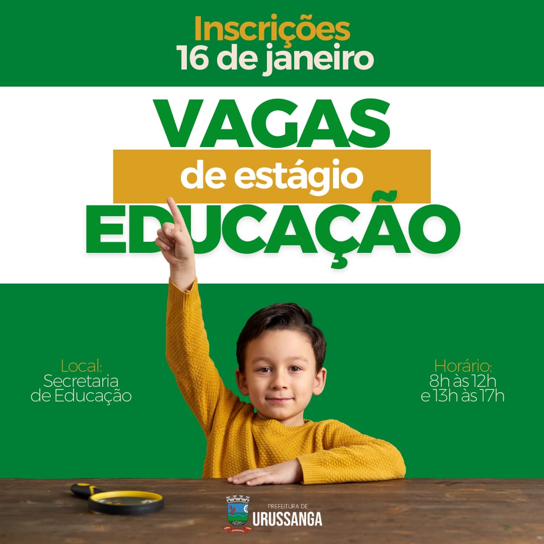 Inscri&ccedil;&otilde;es para est&aacute;gio na educa&ccedil;&atilde;o infantil de Urussanga ocorrem em 16 de janeiro