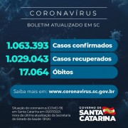 Coronavírus: SC confirma 1.063.393 casos, 1.029.043 recuperados e 17.064 mortes