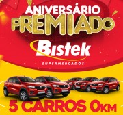 Bistek comemora 38 anos com sorteio de cinco carros, iphones e vale compras