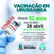 Secretaria de Saúde de Urussanga inicia vacinação de idosos com 62 anos