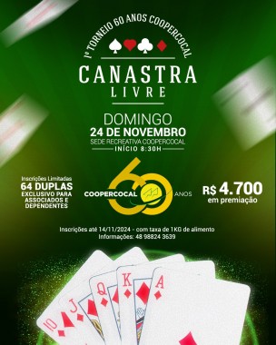 Coopercocal abre inscri&ccedil;&otilde;es para o 1&ordm; Torneio 60  Anos de Canastra Livre 