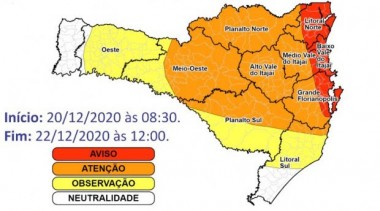 Governo de Santa Catarina refor&ccedil;a alerta devido &agrave; chuva intensa no estado