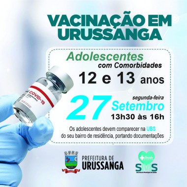 Vacina&ccedil;&atilde;o em Urussanga est&aacute; dispon&iacute;vel para adolescentes de 13 anos e grupos priorit&aacute;rios.
