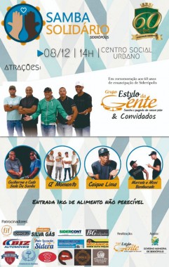 Samba Solid&aacute;rio ser&aacute; no pr&oacute;ximo s&aacute;bado em Sider&oacute;polis