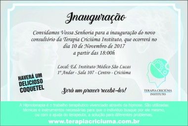 Nota e convite para a inauguração da Terapia Criciúma Instituto