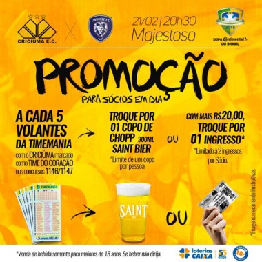 Promoção de ingressos para jogo do Criciúma contra Cianorte